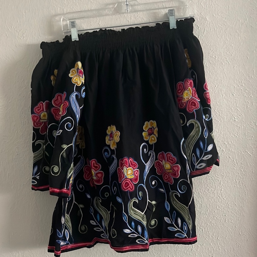 Floral off the shoulder black top